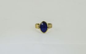 A Nice Quality 9ct Gold Set Oval Shaped Lapis Lazuli Dress Ring. Fully Hallmarked, Ring Size - P. 6.