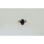 A Nice Quality 9ct Gold Set Oval Shaped Lapis Lazuli Dress Ring. Fully Hallmarked, Ring Size - P. 6.