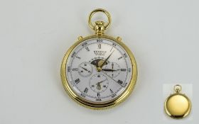 Sewills of Liverpool Est 1800 AD Fine Gold Plated Moon Phase Chronograph Pocket Watch.