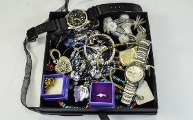 Mixed Lot Of Costume Jewellery, Comprising Hinged Bangle, Necklaces, Beads,