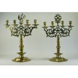 Matched Pair Of German Four Branch Brass Candelabras 18th/19thC Height 22 Inches