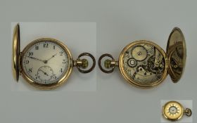 English Gold Plated Demi Hunter Pocket Watch. c.1920's.