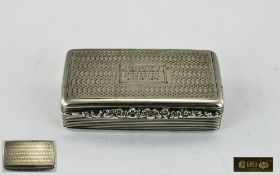 George IV Silver Snuff Box With Gilt Interior. Hallmark Birmingham 1825, Maker Thomas Shaw.