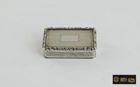 Victorian Early Silver Vinaigrette with Gilt Interior, Grill Missing. Maker E.