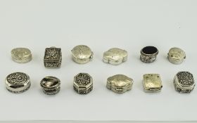 A Very Good Collection of Vintage and Modern Silver Miniature Pill Boxes ( 12 ) In Total.