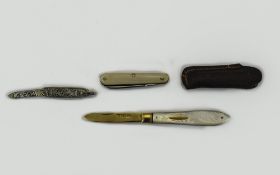 A Superb Fruit Knife In Gilt Silver and a Mother of Pearl Handle by Thomas Marples.