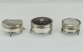 Collection of Three Silver Trinket Boxes. All fully hallmarked for Birmingham 1911, 1915 and 1916.