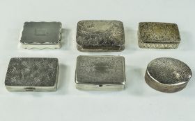 A Good Collection of Vintage and Contemporary Silver Pill Boxes ( 6 ) In Total.
