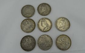 A Boxed Collection of George IIII and Victorian Silver Crowns ( 9 ) In Total.