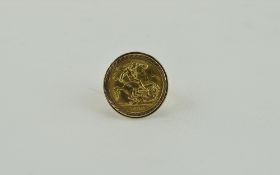 9ct Gold Set 22ct Half Sovereign Ring. Fully Hallmarked Shank. Total Weight 9.9 grams.