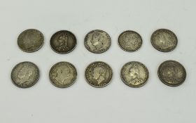 A Collection of Georgian and Victorian Silver Shillings 10 in total. Various grades and dates.