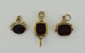 Antique 9ct Gold and Gold Plated Swivel Fobs Set with Hard stones ( 2 ) In Total + a Very Fine and