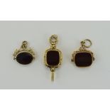 Antique 9ct Gold and Gold Plated Swivel Fobs Set with Hard stones ( 2 ) In Total + a Very Fine and