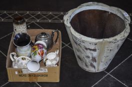 Box of Assorted Collectables including ceramics, metalware etc. Together with a painted metal