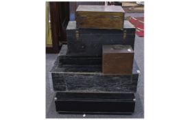 Collection Of Joiners Wooden Tool Boxes, Mixed Sizes, Mostly Empty,