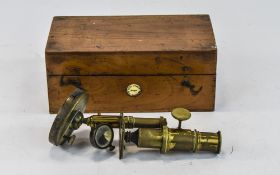 Small French Brass Microscope Height 6½ Inches,