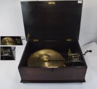 ORPHEUS DISK MUSICAL BOX, playing 143/8'' (36.5cm) discs (edge drive), casa non-original, early