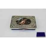 A Nice Quality European 19th Century Silver And Enamel Rectangle Shaped Hinged Box.