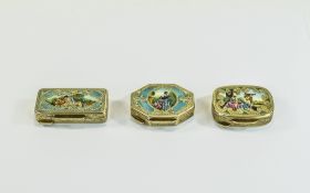 A Nice Quality Trio of Silver Gilt and Enamel Pill Boxes,