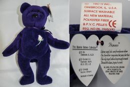 Ty Beanie Babies Rare First Edition Purple Princess Di Bear. One of Only 100, Produced In 1997. Hand