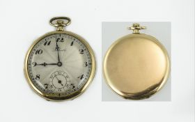 Art Deco Slim line Gold Plated Open Faced Pocket Watch.