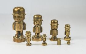 A Fine Vintage Set of Brass Scale Weights In The Form of Homepride ' Fred ' ( 8 ) In Total.