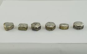 A Small Collection of Modern Silver Miniature Lidded Pillboxes ( 6 ) Pillboxes In Total.