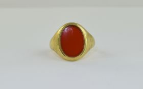 9ct Gold Set Single Stone Dress Ring, The Oval Shaped Blood Stone of Nice Quality and Colour.