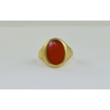 9ct Gold Set Single Stone Dress Ring, The Oval Shaped Blood Stone of Nice Quality and Colour.