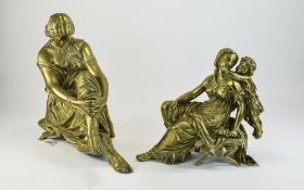 Brass Figure Of A Classical Maiden, Sappho, Classically Dressed, Seated Against A Stool.