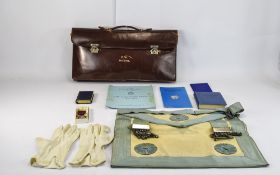 A Collection of Masonic Memorabilia - Comprises Booklets, Odd Medal, Leather Masonic Pouches,