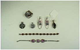 A Collection of Vintage Silver and Stone Set Jewellery, All Fully Hallmarked. Comprises Bracelets,