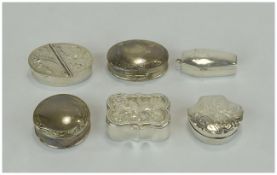 A Collection of Contemporary Silver Pill Boxes ( 6 ) In Total.
