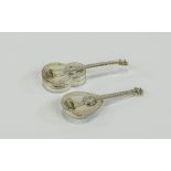 Elizabeth II Finely Detailed Pair of Hinged Pill Boxes, In The Form of Musical Instruments,