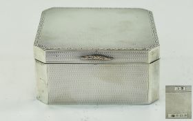 George V Engine Turned Silver Cigarette Box. Hallmark Birmingham 1929, Makers B & Co.