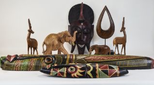 Mixed Lot Of African Style Tribal Art, Made For The Tourist Market, Comprising Painted Wall Masks,