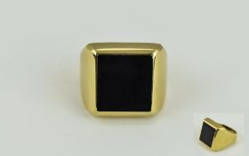 Gents Heavy Square Shaped 9ct Gold Stone Set Dress Ring. Marked 9ct. Ring Size R-S. 17.8 grams.