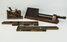 Collection of Antique Wooden Hand Tools comprising a combination wood plane, marked Mc Vicar,
