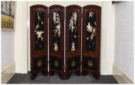 Oriental Style Four Panel Screen Applied