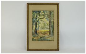 Framed Watercolour Sunlight In Trees, Si