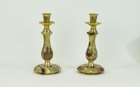 A Pair of 1960's Onyx Candlesticks. 8.25