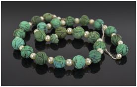 Bead Necklace Chinese Shou Design Carved