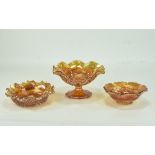 Three Pieces Of Orange Carnival Glass