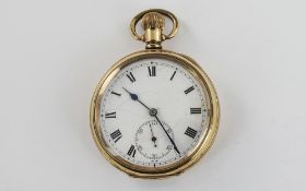 Antique - Quality 10ct Gold Plated Open Faced Pocket Watch, Guaranteed to be Made of Two Plates of