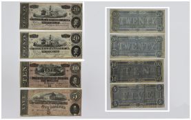 Banknotes, The Confederate States Of America Five, Ten & 2 Twenty Dollar Banknotes,