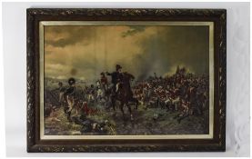 A Victorian Large and Impressive Coloured Hand Finished Lithograph of the Battle of Waterloo