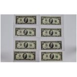 United States Collection of Eight 10 Dollar Bills. Series 1960-1995. Mint/ Uncirculated Condition.