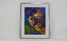 Robert Haworth Abstract Acrylic Painting, Framed and Mounted Behind Glass.