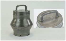 Pewter Storage Milk Container, Screw Down Lid With Further Inner Air Tight Cover, Of Plain Form With