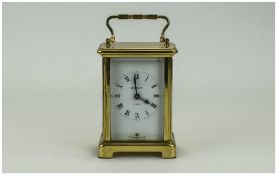 Duverdry Bloquel French Brass Carriage Clock 8 day movement, nine jewels, unjusted white dial.